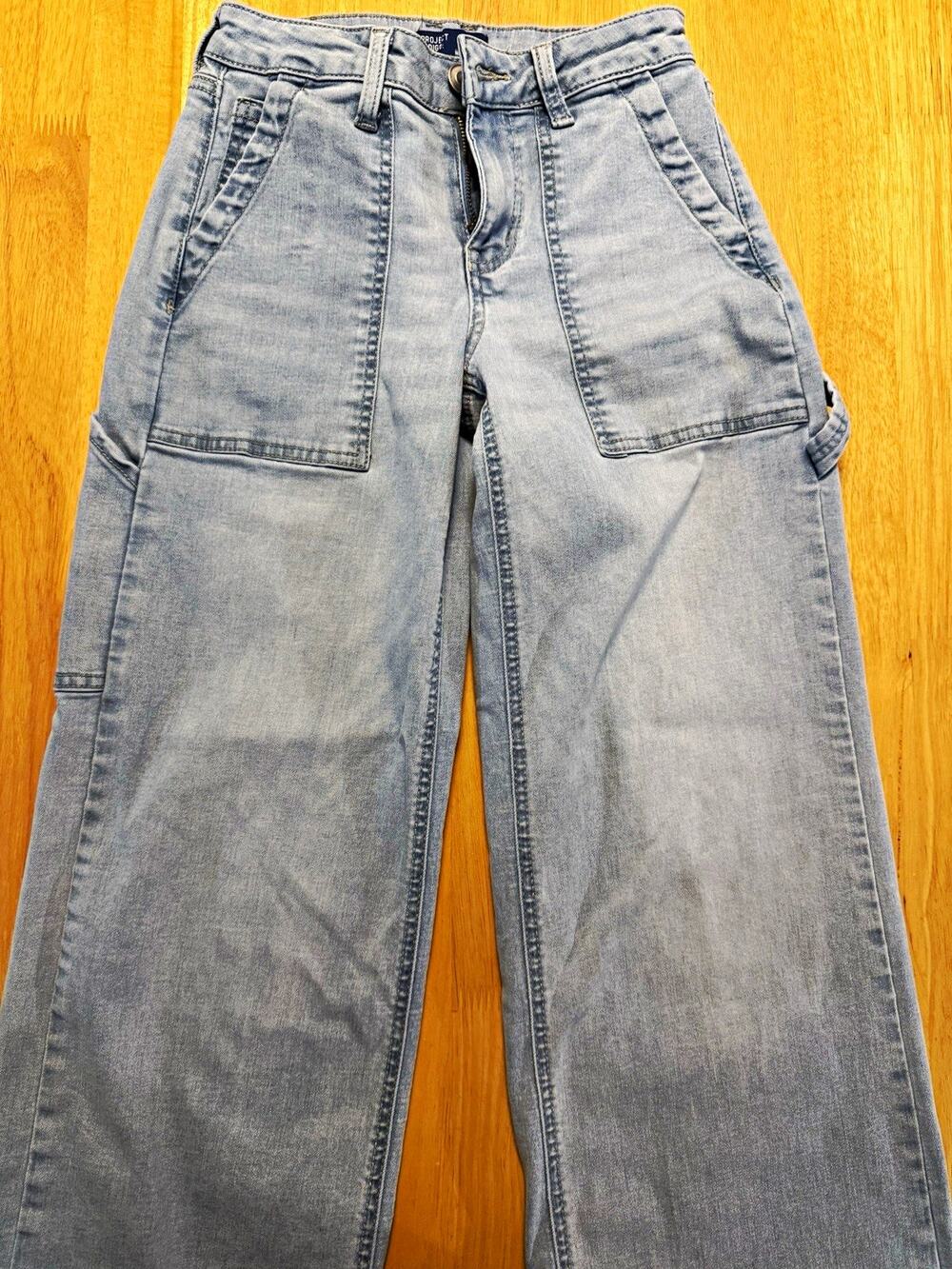 Project Indigo Womens 0 Light Wash Carpenter Jeans Wide Leg Utility Pockets